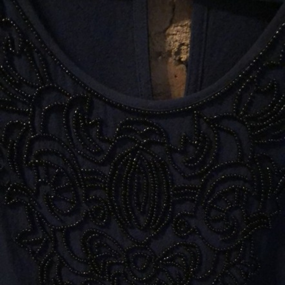 Navy blouse with black beading